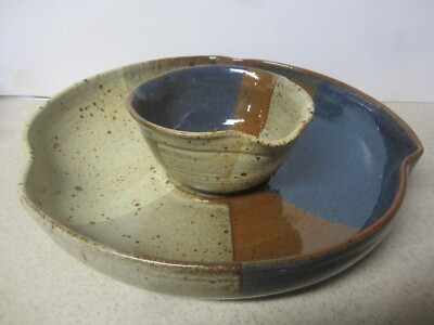 VINTAGE HANSELMANN STUDIO NEW MEXICO POTTERY LARGE DIP AND CHIP PLATTER + BOWL-image