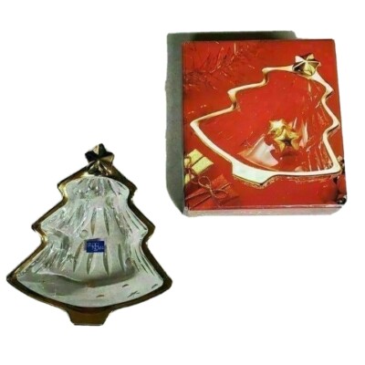 STUDIO NOVA GOLD TRIMMED CHRISTMAS TREE SHAPED Glass CANDY DISH BOWL-image