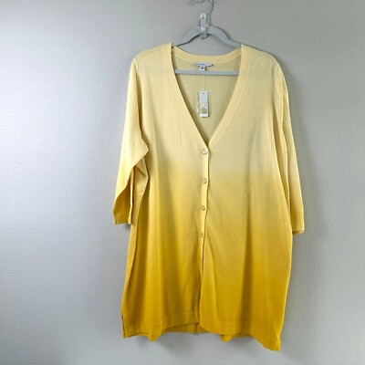 Isaac Mizrahi Live Dip Dye Boyfriend Cardigan Plus Size 2X Yellow A262957 NWOT-image