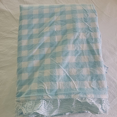 POTTERY BARN Kids FULL QUEEN Duvet Blue Gingham Check Stripe Ruffle Shabby Chic-image