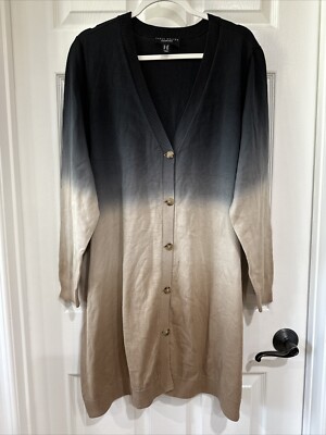 Susan Graver 2X Regular Ombre Dip Dye Duster Cardigan Black Multi NEW-image