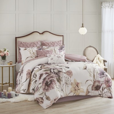 8 Piece Cotton Printed Comforter Set Blush King-image