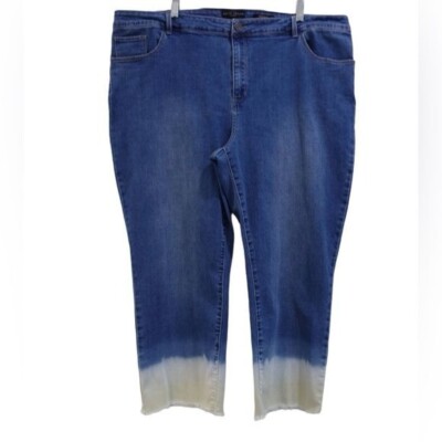 Susan Graver Regular Stretch Denim Dip-Dyed Crop Jeans Denim Jeans 24W A390531-image