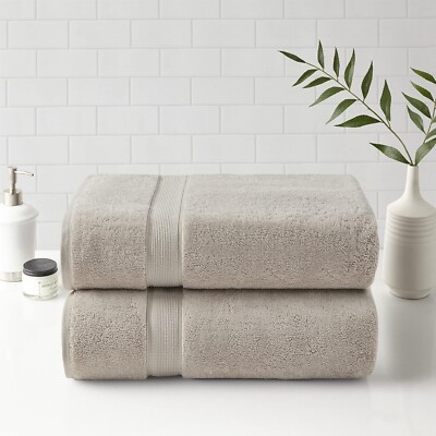 PAIR Madison Park Signature 800 GSM Cotton Bath Towels Natural 30x54 Spa Quality-image