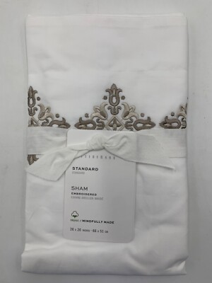 Pottery Barn Tile Embroidered Organic Percale Sham Standard Neutral Multi #H272-image