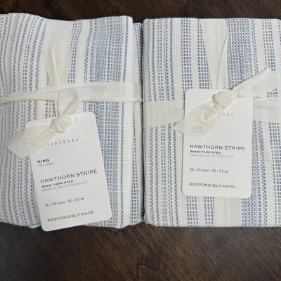 POTTERY BARN HAWTHORN STRIPED COTTON KING SHAM SET OF 2 ~ BLUE-image