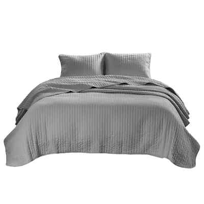 3 Piece Reversible Coverlet Set Full/Queen Charcoal Grey Quilt Madison Park NWT-image