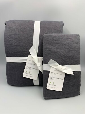 Pottery Barn Belgian Flax Linen King Duvet Cover 1 Double Standrd Sham Ebony 351-image