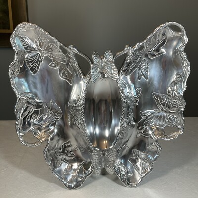 ARTHUR COURT Butterfly Chip & Dip Tray Silver Aluminum Serving Dish 2003-image