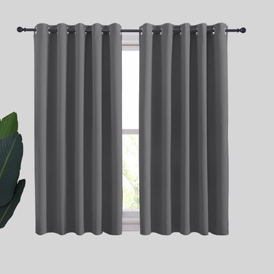 Grey Blackout Curtain Panels for Bedroom Thermal Insulated Grommet Top Blackout-image