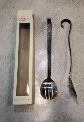 Hard To Find Pottery Barn Laredo Server Set Hammered Finish 18/8 Stainless Steel-image