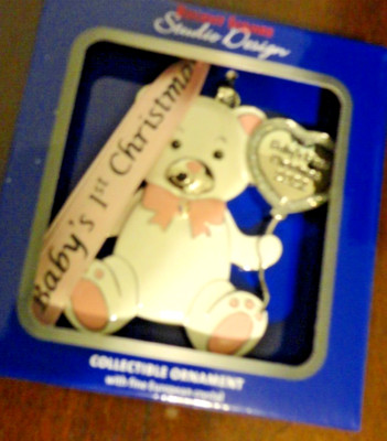 REAGENT SQUARE STUDIO DESIGN BABY GIRL' S 1st CHRISTMAS PINK TEDDY ORNAMENT 2022-image