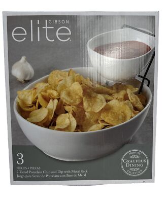 Gibson Home Ceramic Gracious 2-Tier  Chip and Dip Server Set-image