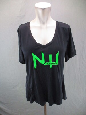 NWT DIP Size L Womens Black Printed V-Neck Short Sleeve Athletic Top 129-image