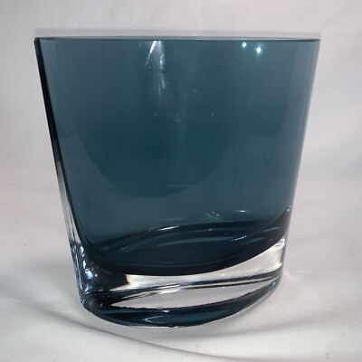 Vintage Studio Art Glass Hand Blown Smokey Blue Vase Oval 6