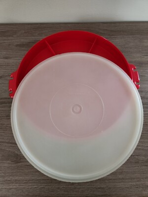 Vintage Tupperware Red Divided Veggie And Dip Tray With Lid 405-9-image