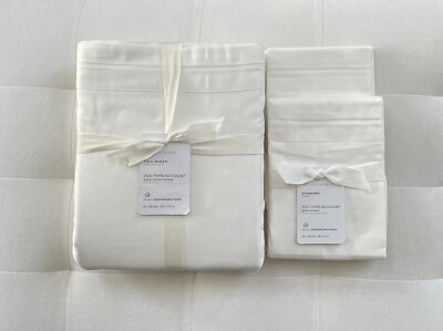 Pottery Barn 700 THREAD COUNT SATEEN Full/Queen Duvet & Standard Shams White NWT-image
