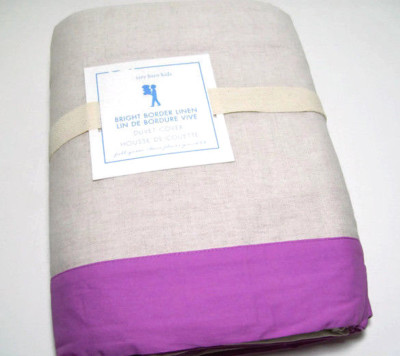 Pottery Barn Kids Lilac Purple Bright Border Full Queen Duvet Cover New-image