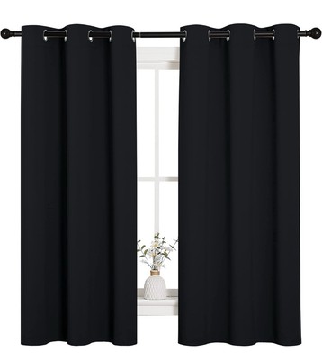NICETOWN Halloween Pitch Black Solid Thermal Insulated Grommet Blackout Curtains-image