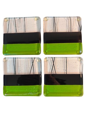 Set of 4 Studio Handcrafted Art Glass Fused Coasters EUC-image