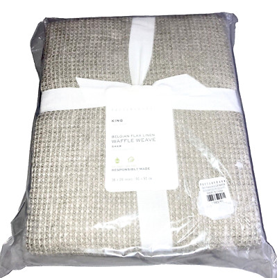 Pottery Barn Eucalyptus Bamboo KING Pillow Sham Waffle Weave Belgian Flax Linen-image