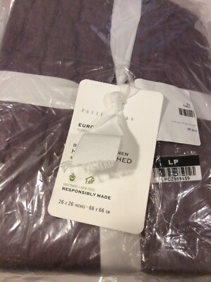 Pottery Barn 2 Belgian Linen Hand Crafted Quilted Euro Shams NWT Fig Purple-image