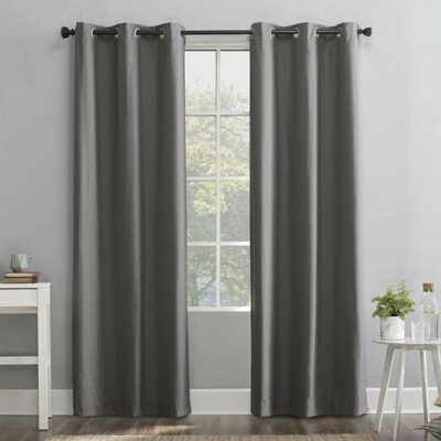 Sun Zero Cyrus Thermal 100% Blackout Grommet Curtain 1 Panel Grey 40