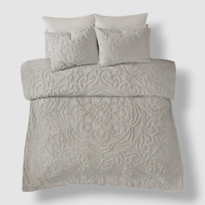 Madison Park Gray Laetitia Medallion 3-Pc Duvet Cover Set, King/California King-image