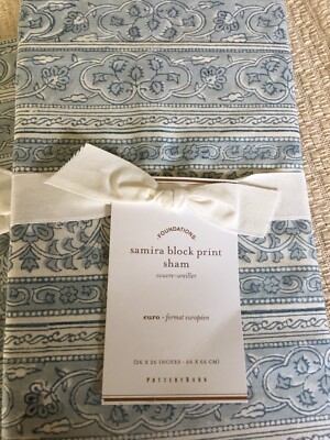 Set/2 Pottery Barn Samira Block Print Euro Shams Gray-image