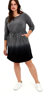 Torrid Skater Dress Drawstring French Terry Heather Grey Dip Dye 2 2X 18-20 NWOT-image