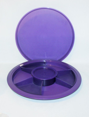 Tupperware Large Serving Tray Adjustable Divided Round Purple Vintage RARE!-image