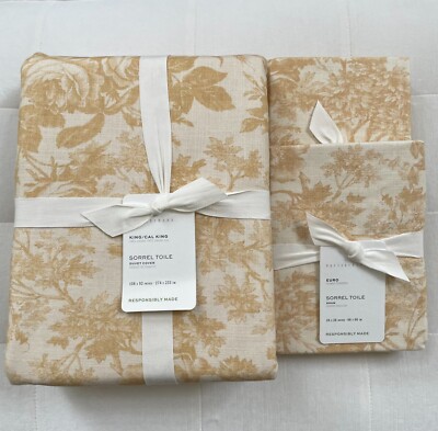 Pottery Barn SORREL TOILE Duvet King/Cali King & Two Euro Shams Harvest Gold NWT-image