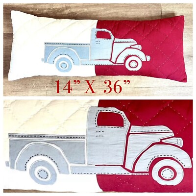 Pottery Barn Kids Charlie Lumbar Pillow Sham w/ Insert Truck Red Grey Gray 14x36-image