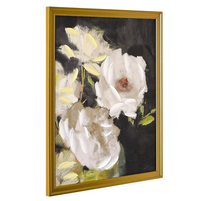 Hand Painted Romantic White Florals Gold Wood Framed Canvas Wall Art-image