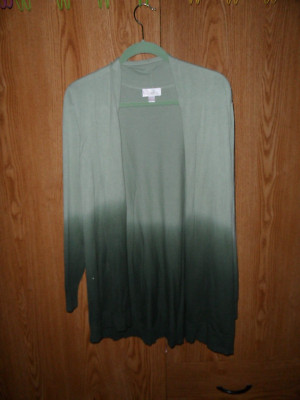 BELLE by KIM GRAVEL SAGE/OLIVE DIP-DYE CARDIGAN LARGE     14-16     NEW-image