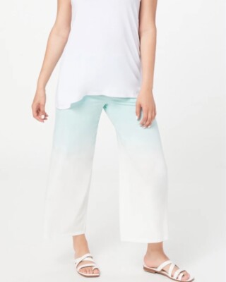 AnyBody Cozy Knit Luxe Blue And White Dip Dyed Wide Leg Pant Plus Size 1X NWT-image