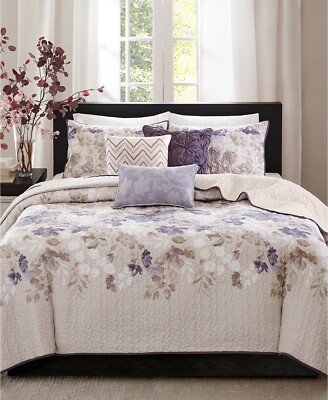 Madison Park Luna 6-Pc. King/California King Coverlet Set Purple & Taupe-image
