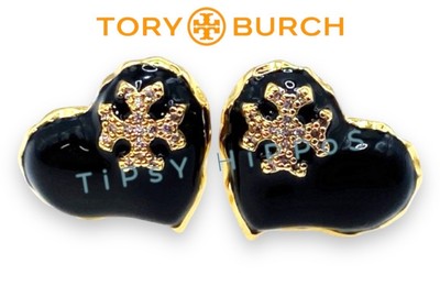 Beautiful Tory Burch Gold & Black Heart Shaped Earrings-image