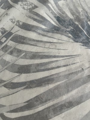 Pottery Barn Shams STANDARD Layla Palm Gray White Cotton PAIR Coastal Tropical-image