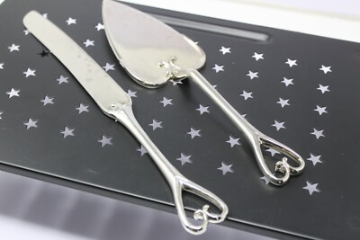Studio His & Hers Cake Server & Knife Heart Metal Silver 10-1/16