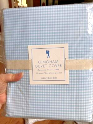 Pottery Barn Gingham Chambray Duvet Cover Blue Queen Check No Shams Kids New🦩-image