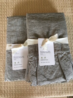 Set/2 Pottery Barn Belgian Flax Linen Fringe Ruffle Euro Shams Flagstone-image
