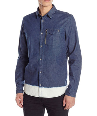 NEW MENS BUFFALO DAVID BITTON SIKASTO DIP-DYE INDIGO BUTTON FRONT SHIRT XL-image