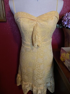 Woman’s Dress City Studio Lovely Yellow Lace With Ruffle Sz 5 Roxy Rose-image