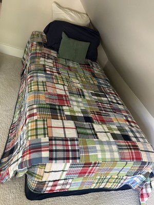 TWO Pottery Barn Quilt Madras Plaid Patchwork Reversible $160 for both-image