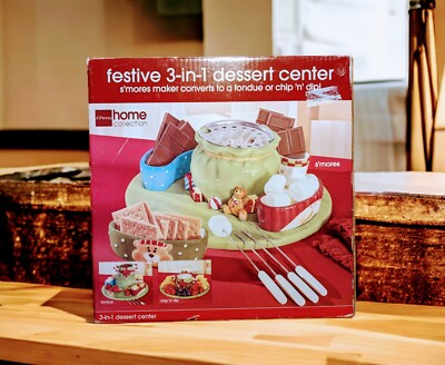 JC PENNEYS Festive 3 IN 1 Dessert Center CHRISTMAS Tray CERAMIC S'mores Fondue-image