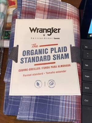 Pottery Barn Teen Wrangler Red Blue Plaid Standard Pillow Cover Sham NEW-image