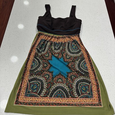 En Focus Studio Boho Y2K Babydoll Dress Paisley Teal Brown Western Retro 6 Small-image