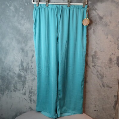 DIP Sleepwear Pants Womens Large Aqua Blue Eco Friendly Recycled Poly Wide Leg-image
