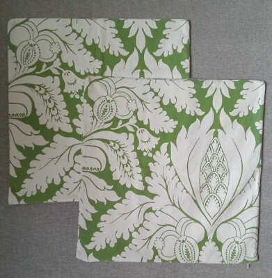 2 Pottery Barn Green White  Damask Print Pillow Covers 24 X 24 Inches-image